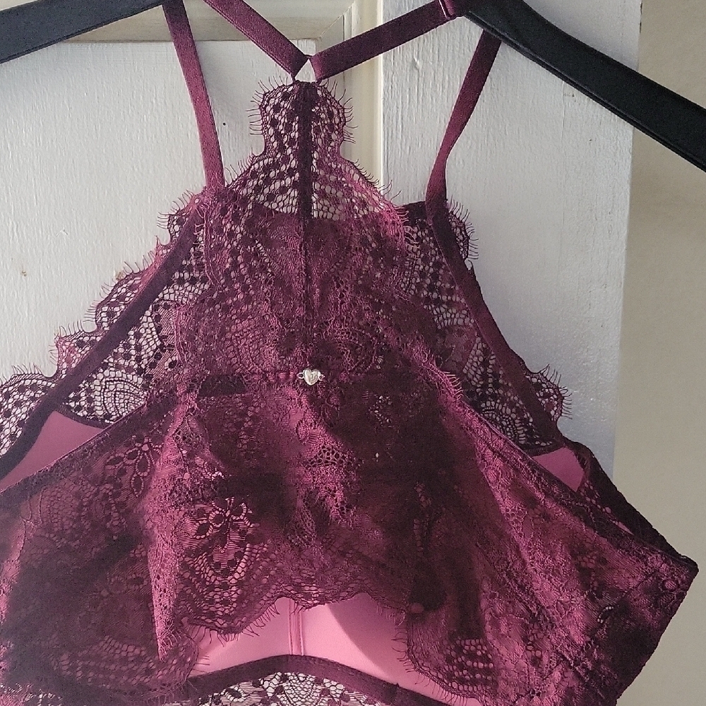 PINK Lace Halter Bralette - Purple Size L(A-C) - Picture 4 of 8